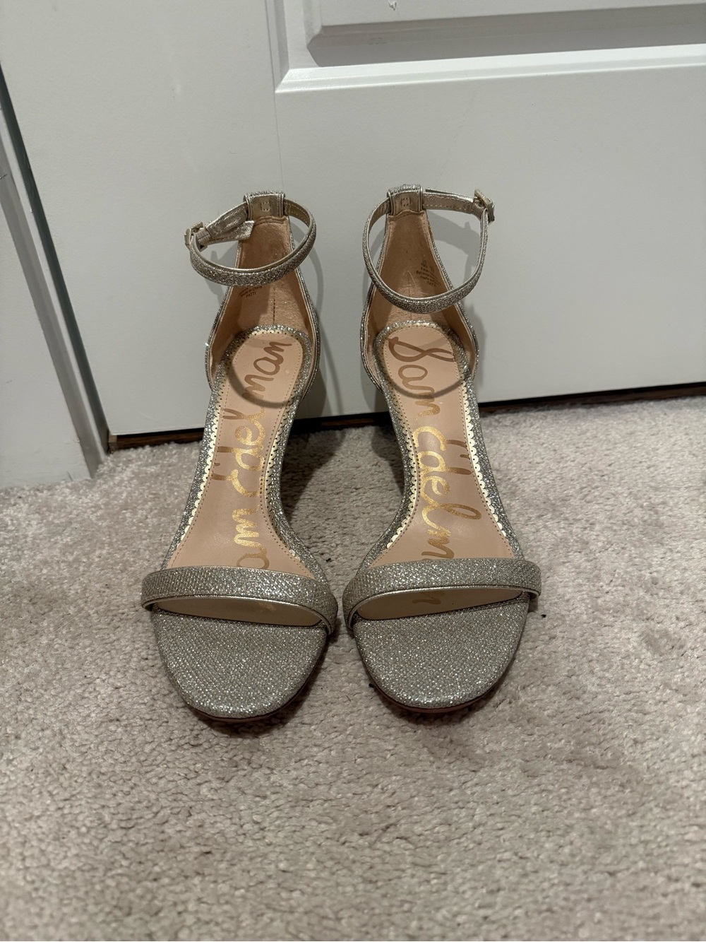 Sam Edelman Light Gold Glitter Ankle-Strap Heels